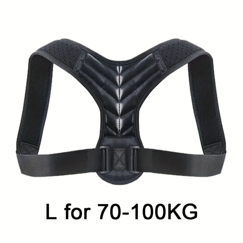 Adjustable back brace for women and men improves posture and supports shoulders. Comfortable and breathable design.