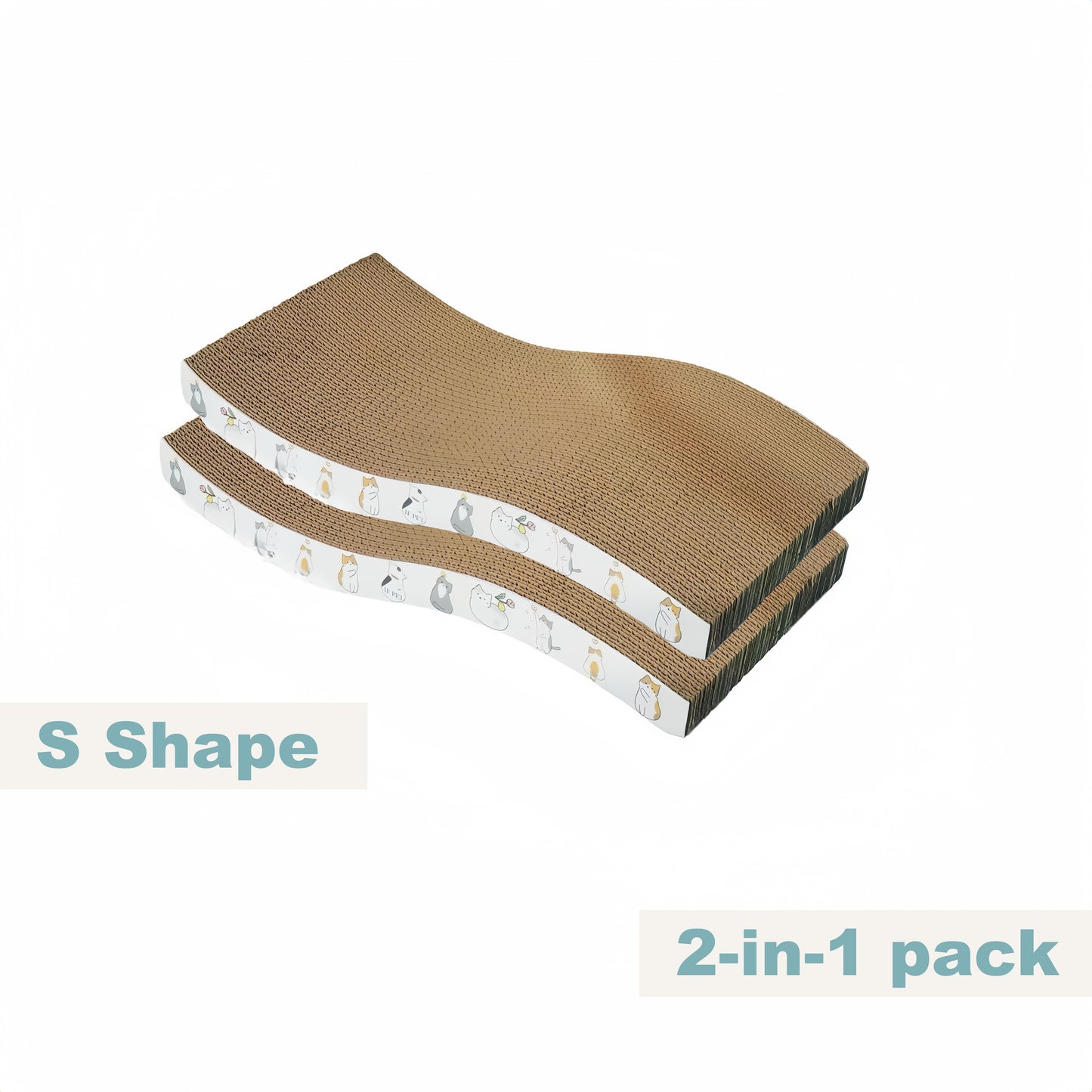 Durable cat scratcher pad made of extra-large corrugated cardboard, reversible with wave pattern, non-slip base, protects furniture and cares for cat's claws.