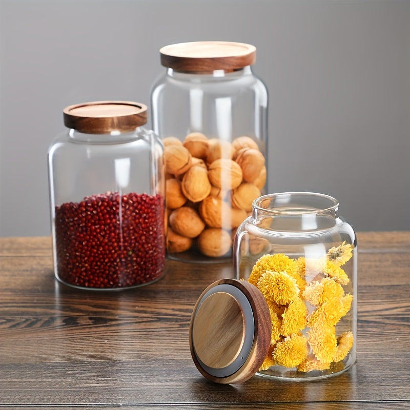 Glass Food Storage Container, 41oz/61oz/95oz capacity, equipped with airtight lid for storing flour, cereal, coffee, pasta and more. A must-have kitchen accessory for organizing and storing pantry essentials.