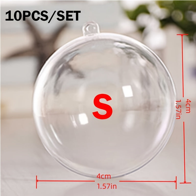 10 Clear plastic round ball Christmas tree decorations for party, wedding, and home decor.