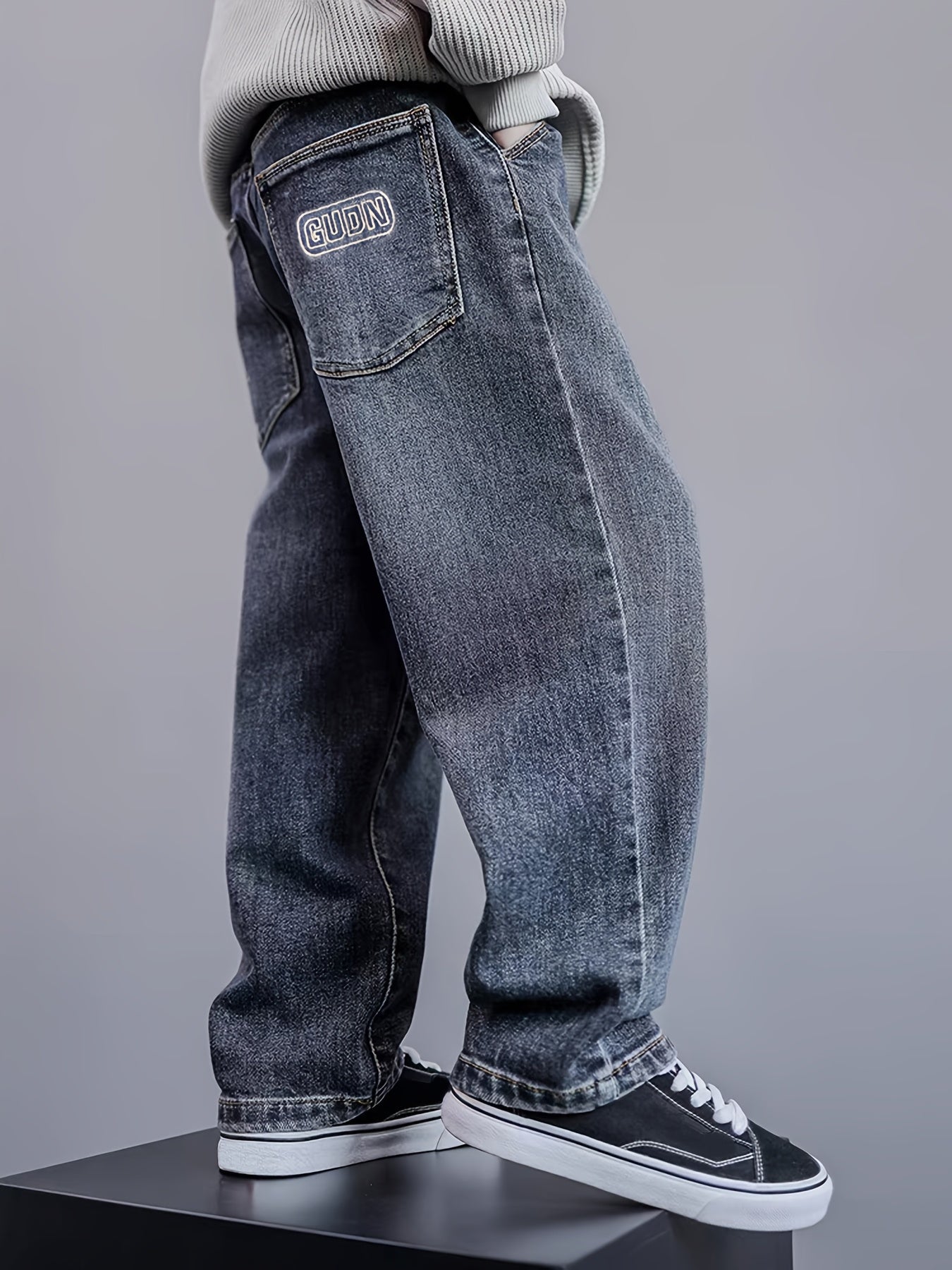 Boys' Letter Detail Denim Jeans - Spring/Fall 2024 Collection, Non-Stretch Fabric, Machine Washable, Long Pants