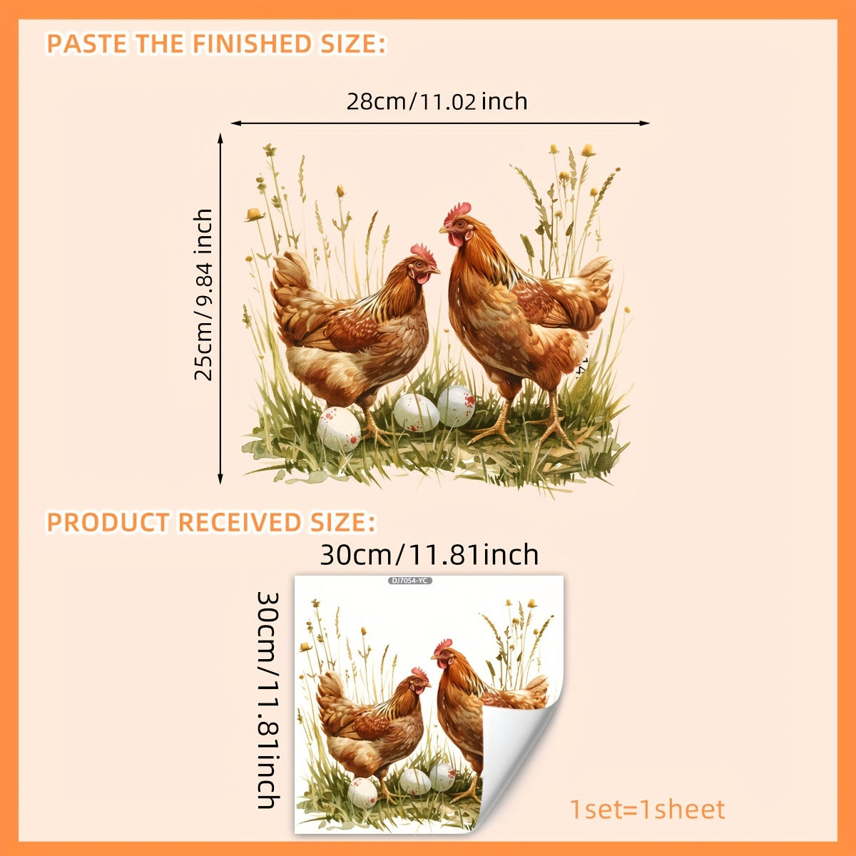Наклейки на окна «Курица и яйца» с современным дизайном фермерского дома, статические наклейки с изображением животных, многоразовая пленка из поливинилхлорида, двусторонняя печать, декор для стеклянной двери, 1 лист с номером модели MS8723-KL.