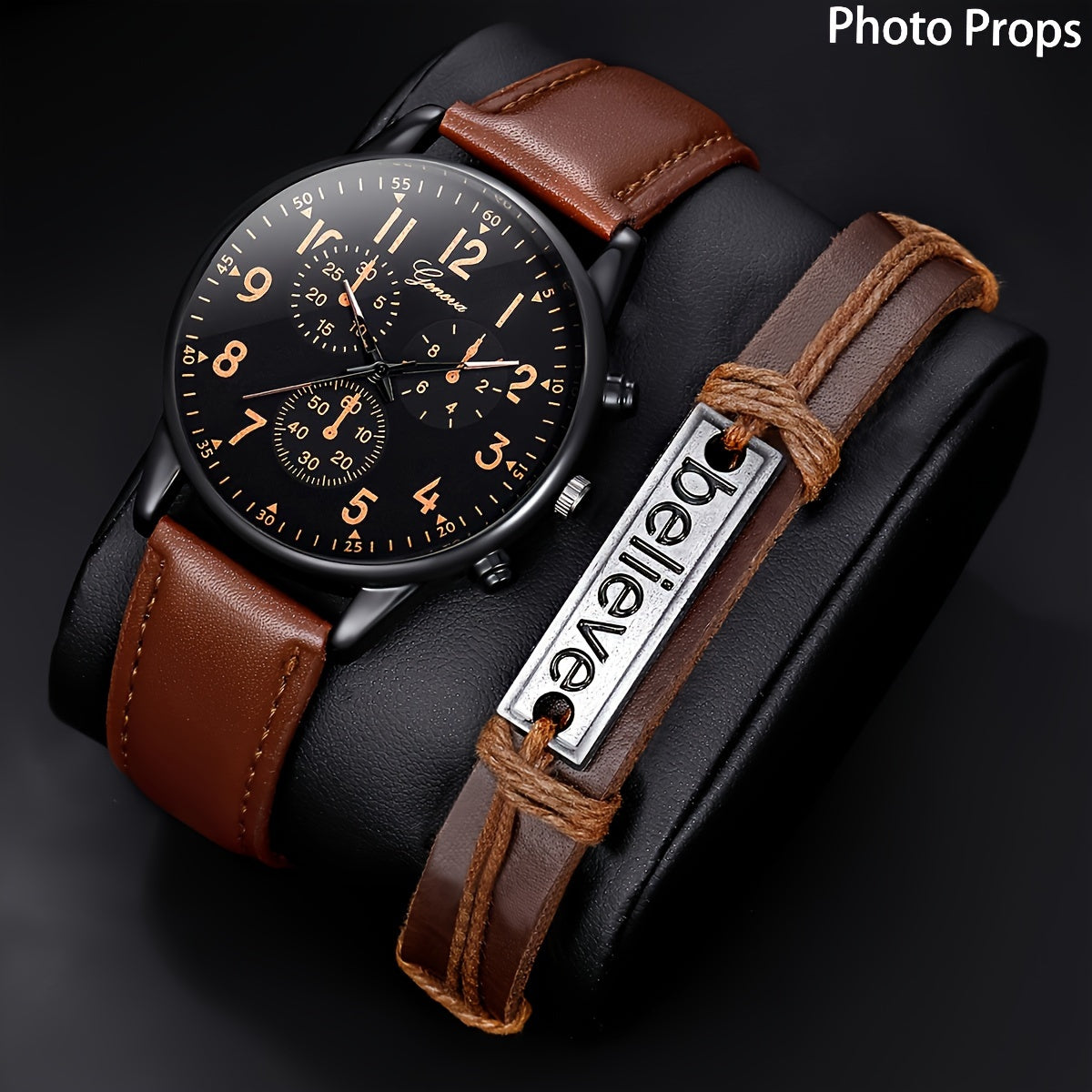 1 Men's Simple Round Pointer Quartz Watch & 1 Bracelet