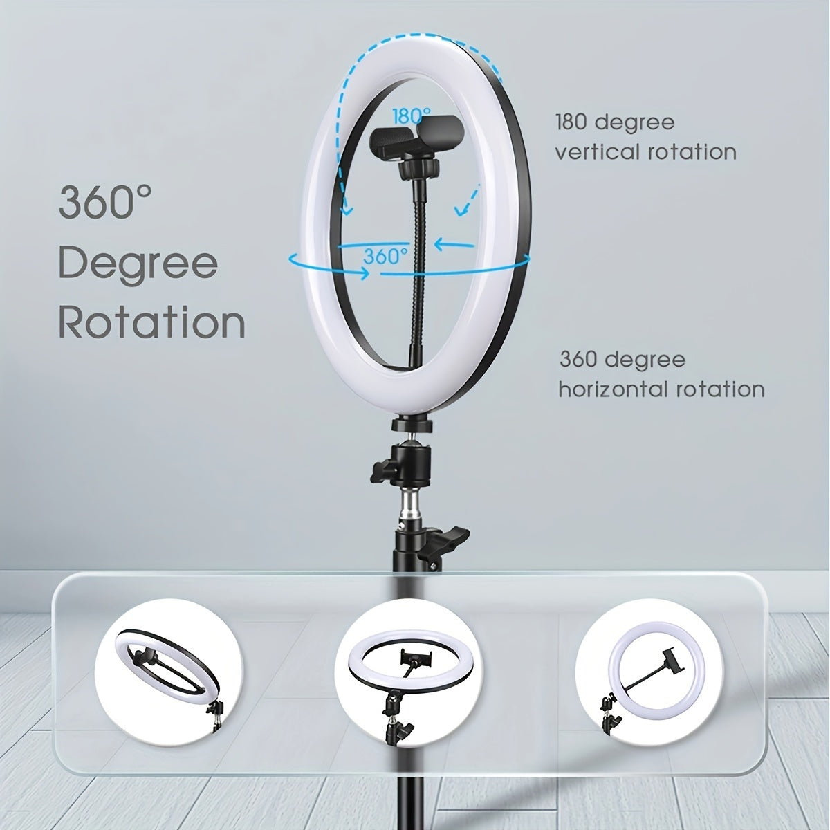 Selfie ring fill light pack with tripod stand and circular lamp for video shooting, studio photo, makeup, meetings, group selfies, and live streaming.