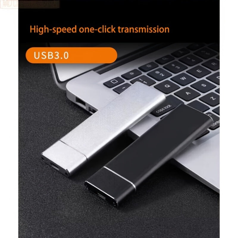 Portable mobile hard disks in 256GB, 128GB, and 32GB sizes, with USB 3.0 and fast data transfer for smartphones and tablets. Black & white durable design for sleek storage solution.