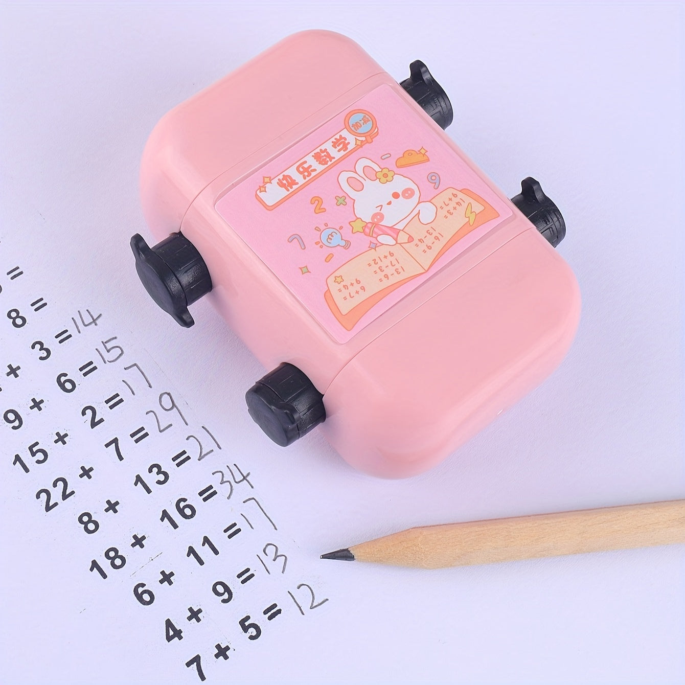 1pc Double Roller Arithmetic Stamp with addition and subtraction, cute cartoon design for math practice. Perfect for school supplies and back to school. Multiple colors available.