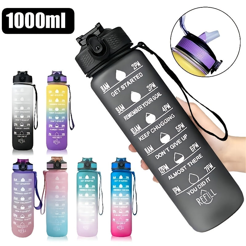 Leak-proof 32oz Gradient Water Bottle with Carry Strap for Hiking & Active Lifestyles, PVC-Free