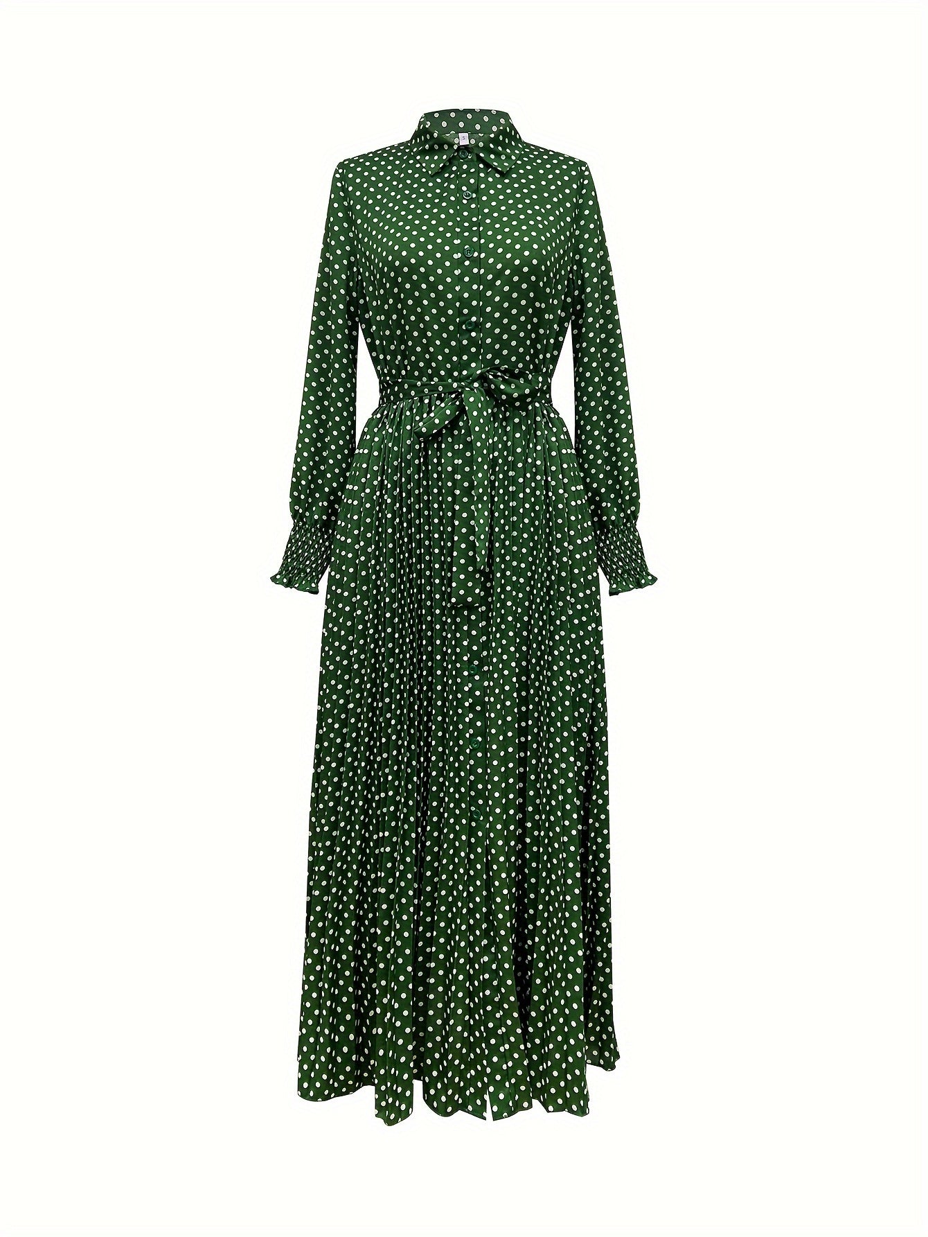 Long sleeve polka dots dress, elegant and suitable for adults, made of polyester for spring/fall.