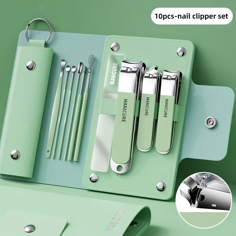 10pcs High-Quality Nail Manicure Tool Set with Travel Package, Including Nail Clippers, Earpick Spoon, and Pedicure Kit