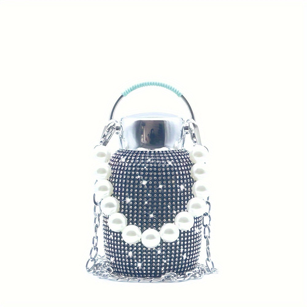 260ml/8.8oz Double-layer Stainless Steel Water Bottle with Rhinestones, ideal for hot and cold drinks. Great for gifts on special occasions.