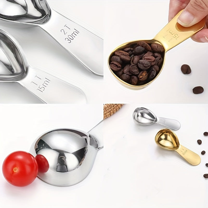 Measuring Coffee Beans with a Stainless Steel Coffee Powder Spoon and Baking Tool