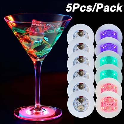 5 LED illuminated bar coasters for decorating Christmas, bar, KTV, wedding party, and cocktail beverages.