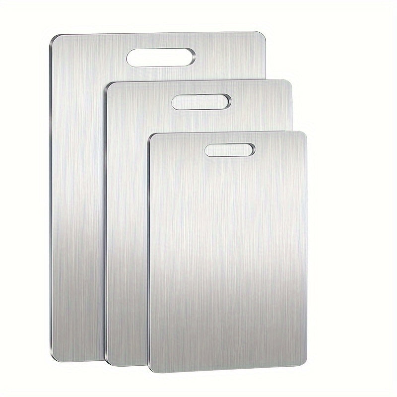 Set of 3 Stainless Steel Cutting Boards - Double-Sided, Safe for Food, Sturdy Kitchen Boards for Chopping, Preparing, and Cooking