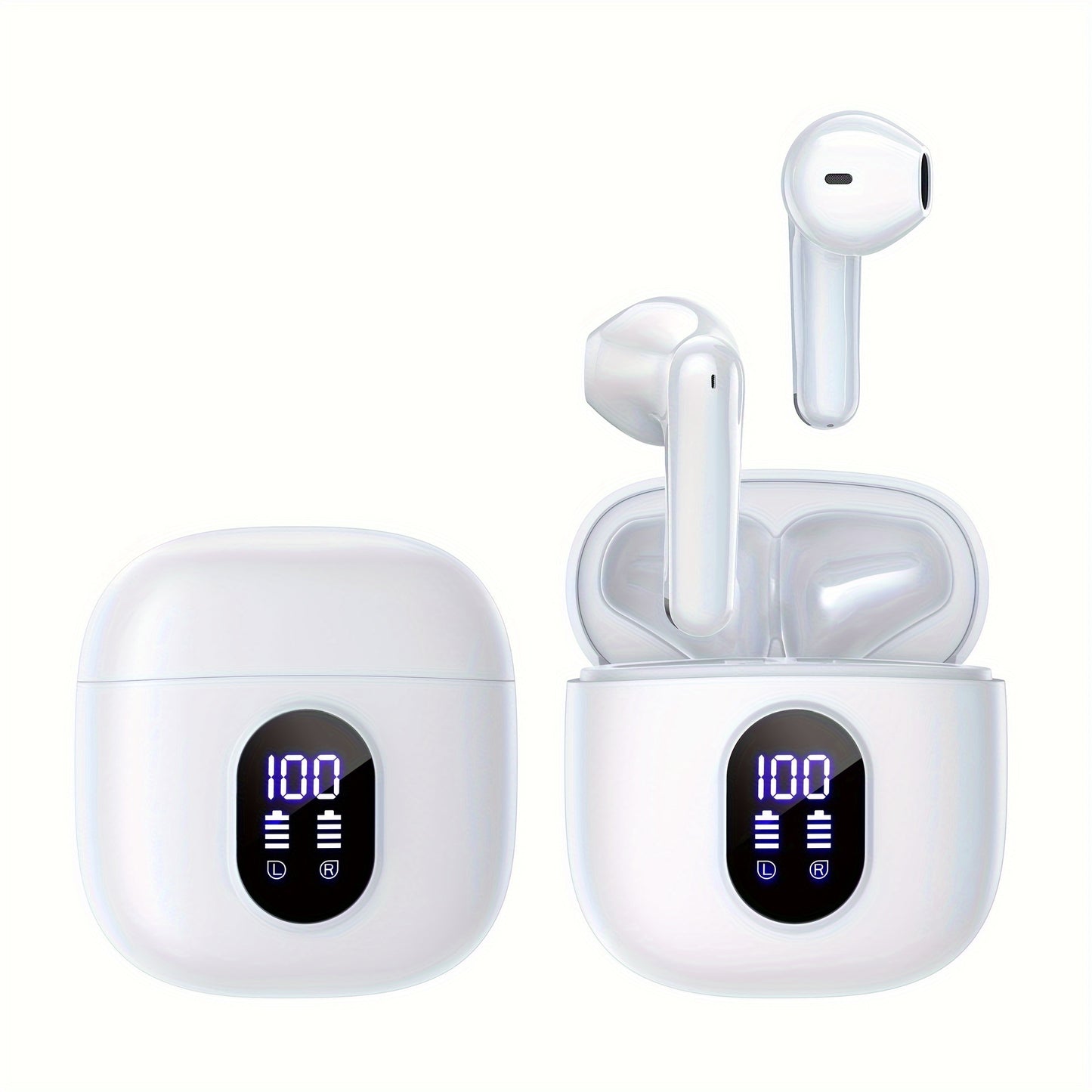 Wireless 5.3 Earbuds: 25 Hours Playtime, Stereo Sound, Enhanced Bass, 4 ENC Microphones, LED Display, Noise Cancellation, Ideal for Sports, Android/iOS Compatible.