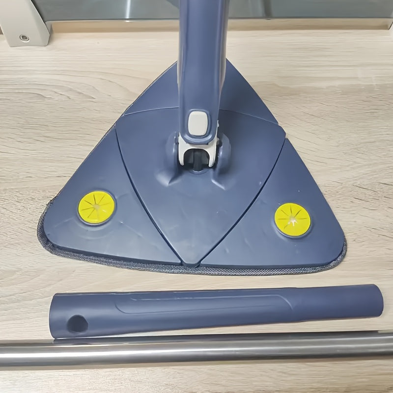 EasyWring Triangle Spin Mop with Built-In Scraper - Compact size for hands-free cleaning of kitchen, bathroom, and hardwood floors - Blue & Yellow Ergonomic Design