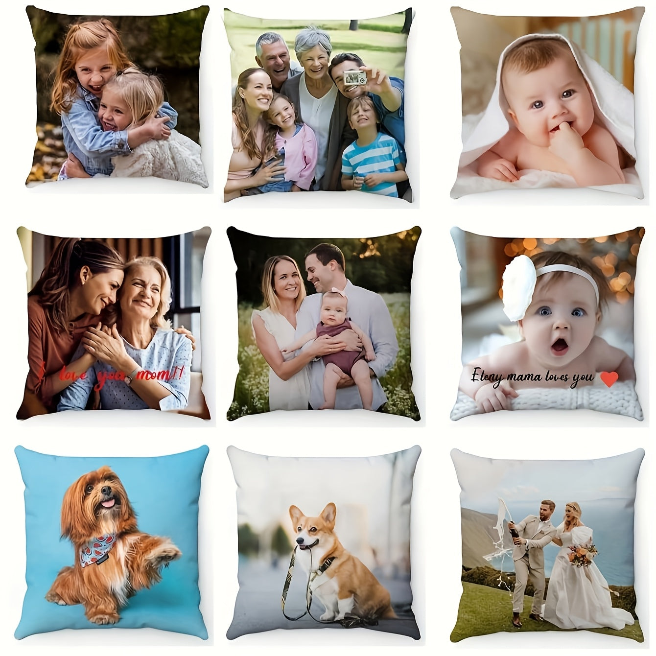 Customize your living space with a personalized photo pillowcase made from soft polyester knit fabric. Perfect for a sofa, bed, car, tea room, bedroom, or living room decor, this pillowcase can be printed with a single or multiple images for a special