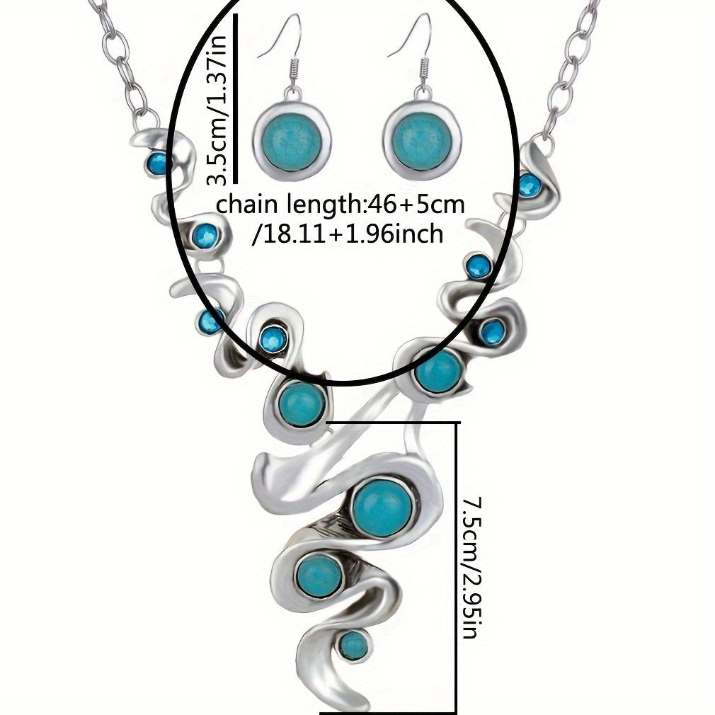 Alloy Necklace and Drop Earrings Combo in Vintage Boho Style with Turquoise Zirconia for Both Casual and Formal Events