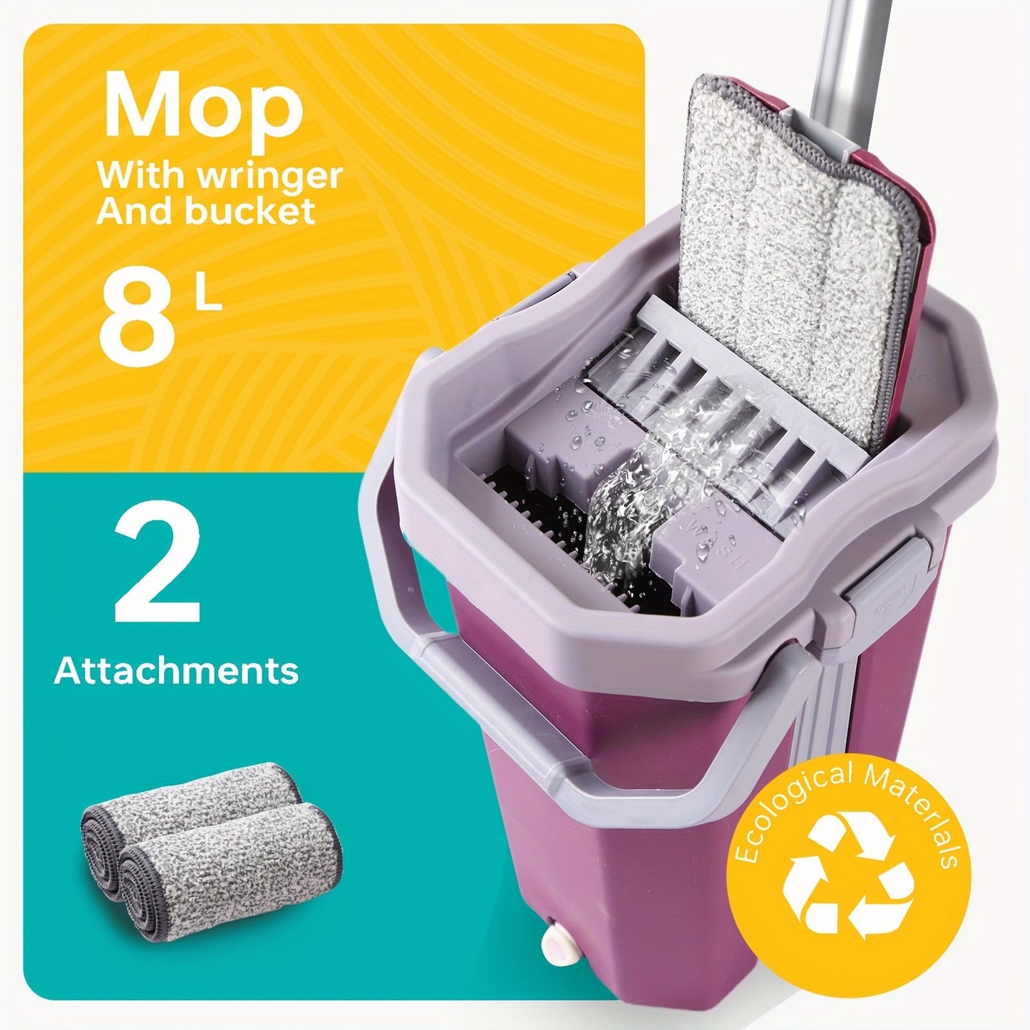 Get your hands on the EcoClean 8L Manual Mop and Bucket Set featuring a wringer. This set includes 2/3/4/6 microfiber pads and requires no electricity. Perfect for cleaning your living room, bedroom, bathroom, kitchen, and floors.