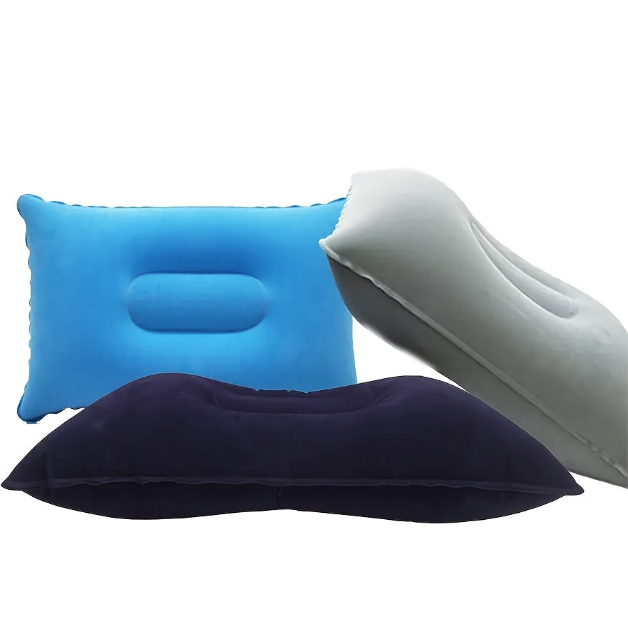 Inflatable ergonomic pillow made of PVC with flocking square design for outdoor camping, travel, or sleeping in a tent. Perfect for providing comfort and support.