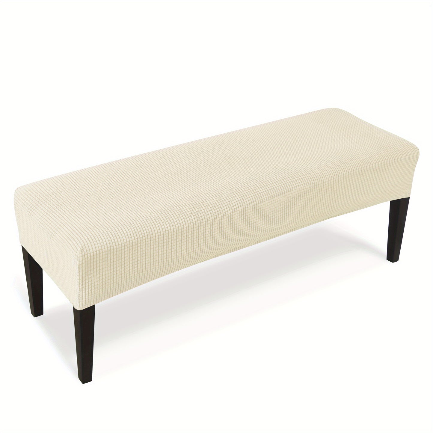 Stretchable teal corn velvet bench cover with elastic band for easy one-minute installation. Modern style and machine washable for home decor.