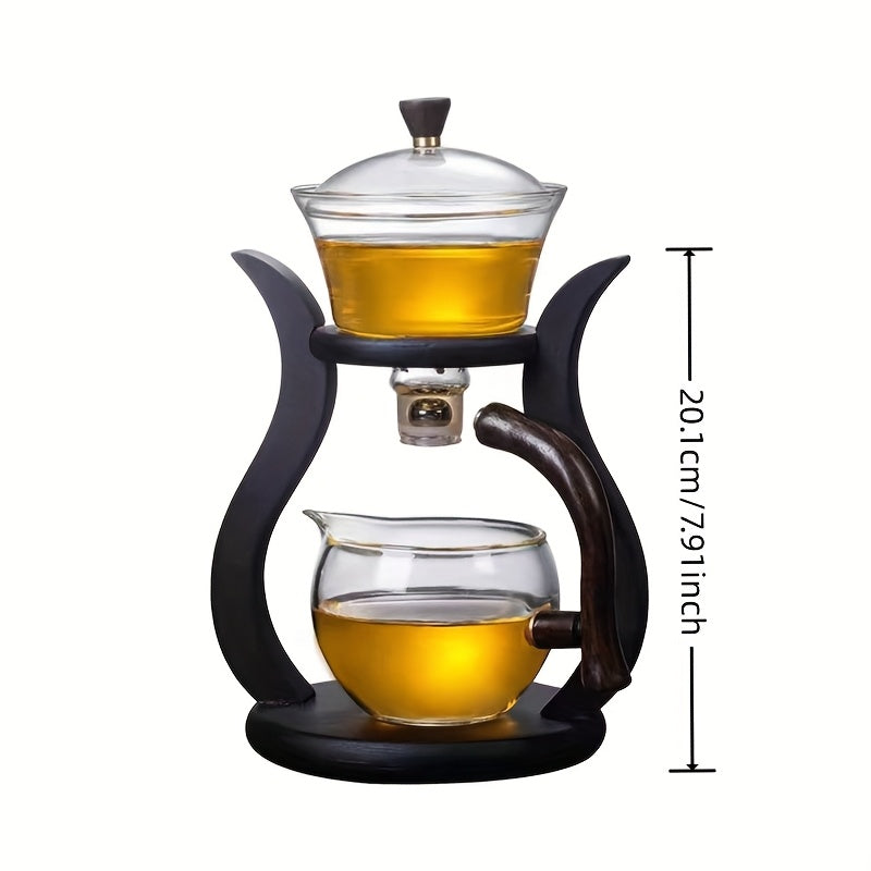 Lazy Kung Fu Glass Tea Set with infuser, magnetic switch, and teacup. Perfect for catering.