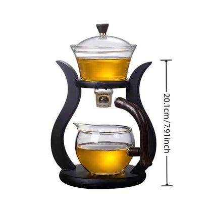 Lazy Kung Fu Glass Tea Set with infuser, magnetic switch, and teacup. Perfect for catering.