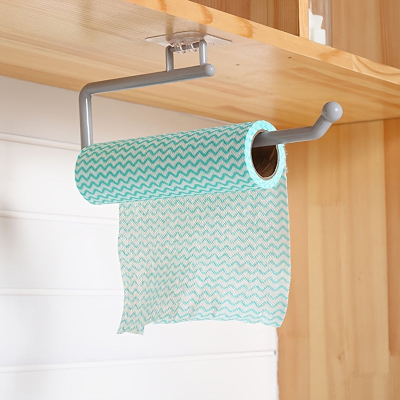 Simple-to-Install Wall-Mounted Kitchen Organizer - No-Drill Paper Towel & Wrap Holder, Compact Storage Solution for Bathroom and Kitchen Necessities