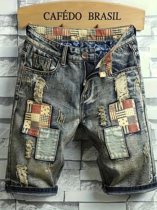 Men's distressed cotton blend jorts, perfect for summer street style.