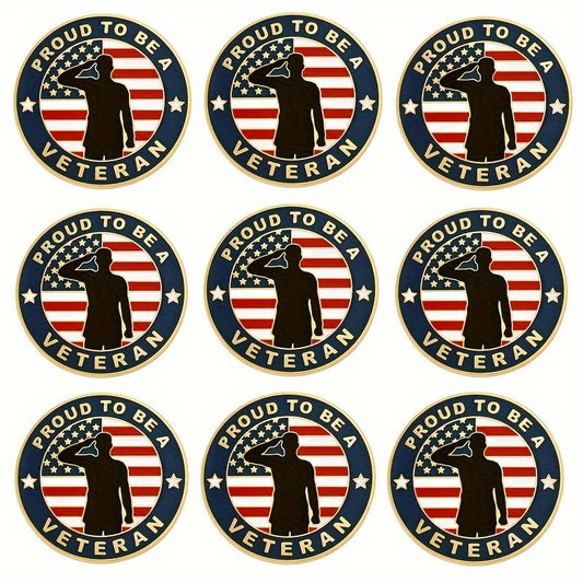 Set of 10 Veteran Memorial Lapel Pin Badges, Vintage Alloy Round Pins for Women