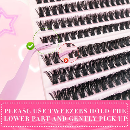 200pcs DIY Eyelash Extension Kit with mixed 8-16mm lengths, waterproof faux mink lashes suitable for all eye shapes. Soft, comfortable, and easy to apply for beginners, reusable with