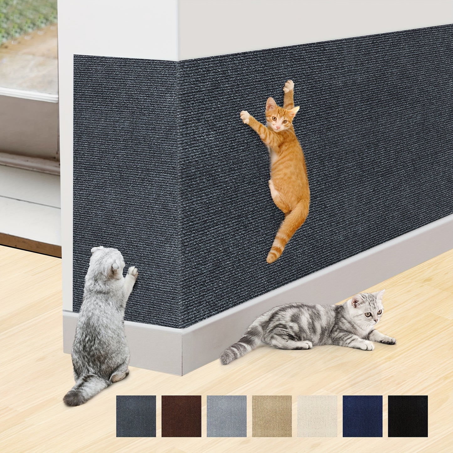 Durable cat scratching mat made of long-lasting polyester, easy to install and customizable for furniture protection and claw care.