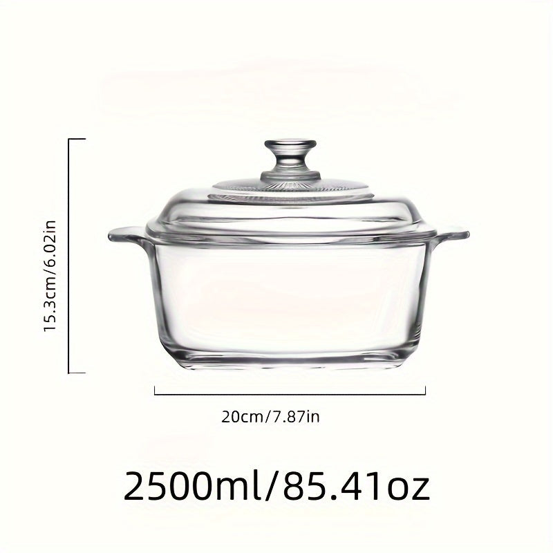 Multipurpose Tempered Glass Pot, Non-Stick Cooking Pot suitable for Pasta, Soup, Seafood - 1 piece, 1500ml/2500ml capacity. Microwave Safe with Dual Handles, Perfect for Home and Professional Kitchen Use