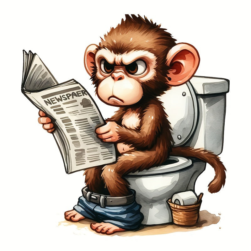 Whimsical monkey toilet decal with newspaper design for a touch of humor and decoration in your bathroom. Durable ceramic sticker with easy application. Ideal as a Christmas or Halloween gift.