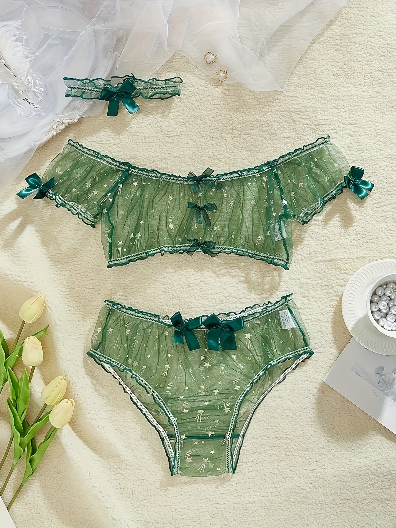 Mesh star print three-piece set.