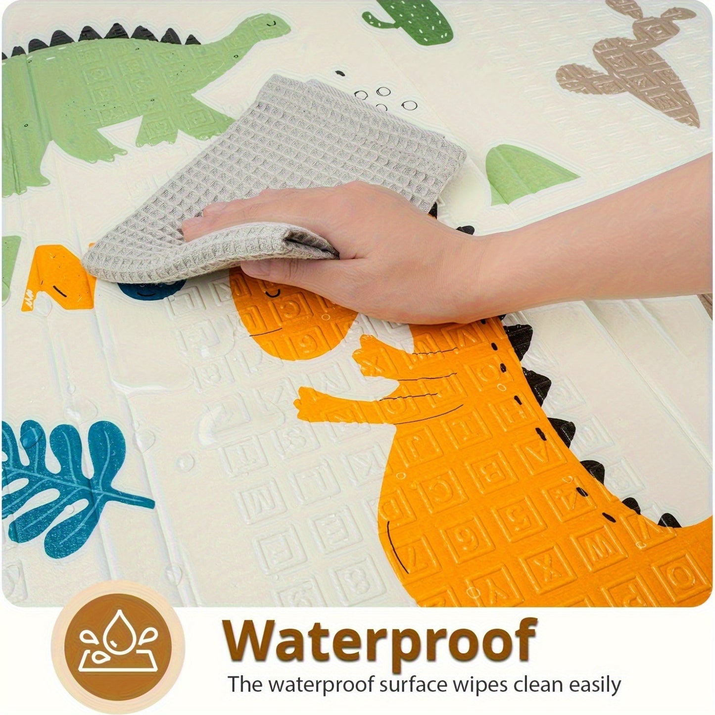 Play Mat with Dinosaur and Alphabet Patterns, Reversible and Foldable, 127.0x127.0 cm, 1.52 cm Thick, Waterproof PE Surface, Non-Slip, Portable Floor Mat for Indoor Play Yard, Perfect Gift for Christmas and Thanksgiving