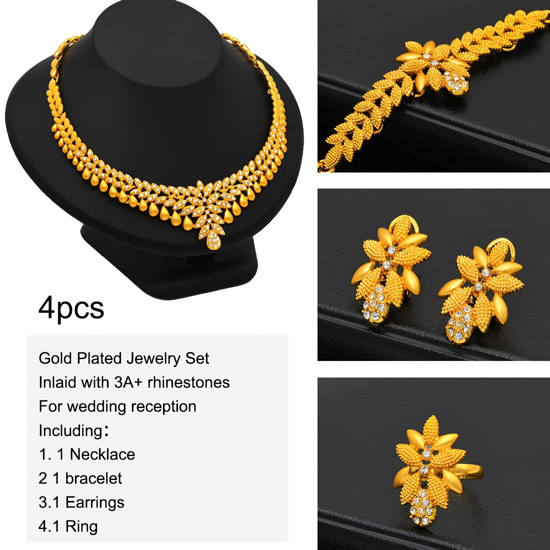 Zinc Alloy Jewelry Set inspired by Arabian and Urban Fashion - Includes Necklace, Bracelet, Earrings, and Ring; Features Crystal Embellished Droplet Design perfect for Bridal, Party, Engagement, Wedding occasions; Ideal Valentine's Day Gift for all