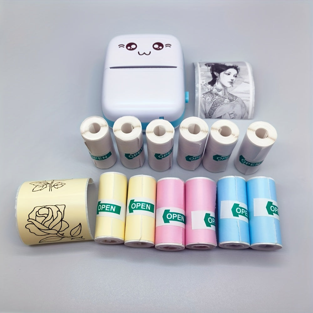 12 Rolls Mini Thermal Printer Paper with 6 color thermal stickers and 6 white thermal paper for mini portable printers, 57X25mm, suitable for mini thermal printers.