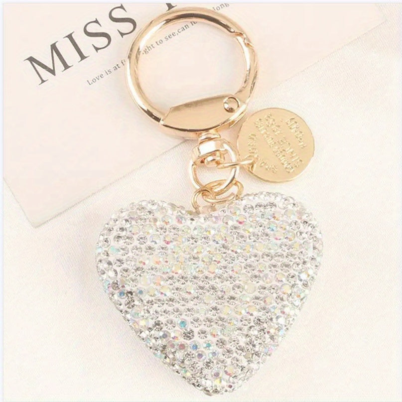 Valentine's Day Gift Set: Heart-Shaped Rhinestone Car Keychain, Resin Love Heart Earphone Case Charm, and Metal Tag Bag Accessory perfect for Women.