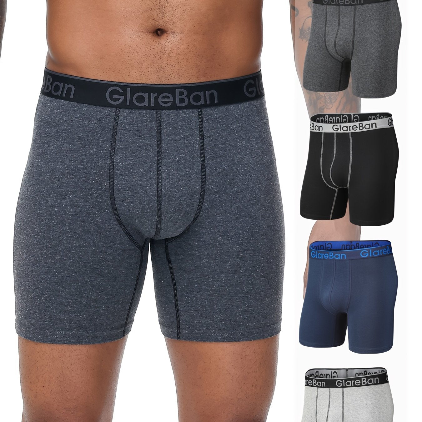 Men's 4-pack Mid-Long Boxer Shorts Comfortable Underwear