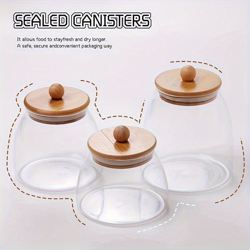 Glass Food Storage Container with Wooden Lid - Ideal for Storing Candy, Spices, and More!