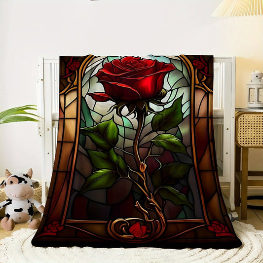 Cozy up with the 1pc Cozy Contemporary Style Red Rose Throw Blanket. This soft and warm blanket is made of flannel fleece, perfect for using on your sofa, in the office, on your bed, or while camping. It is an all-season multipurpose gift blanket with a