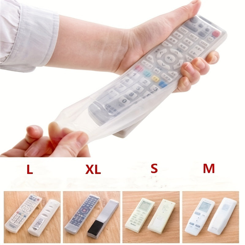 Transparent silicone remote control cover provides elastic, waterproof protection for TV and AC remotes, with a durable and flexible design.