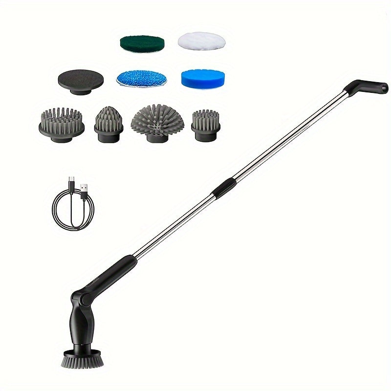 Great for cleaning tiles, bathrooms, floors, and showers, this rechargeable cordless electric spin scrubber comes with an extendable arm and interchangeable heads.