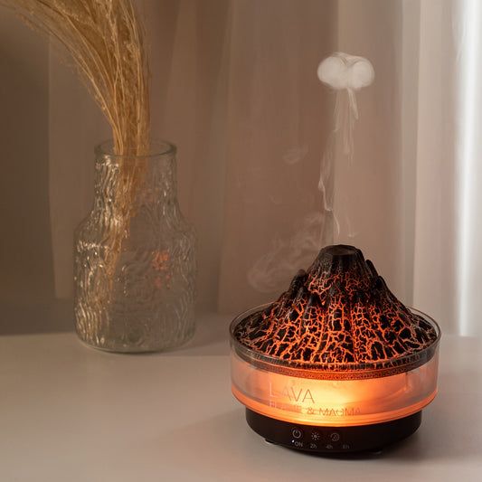 Large capacity Volcano Crackle Humidifier with Aromatherapy, Colorful LED lights, USB powered for home and office, ideal for creating bedroom ambiance.