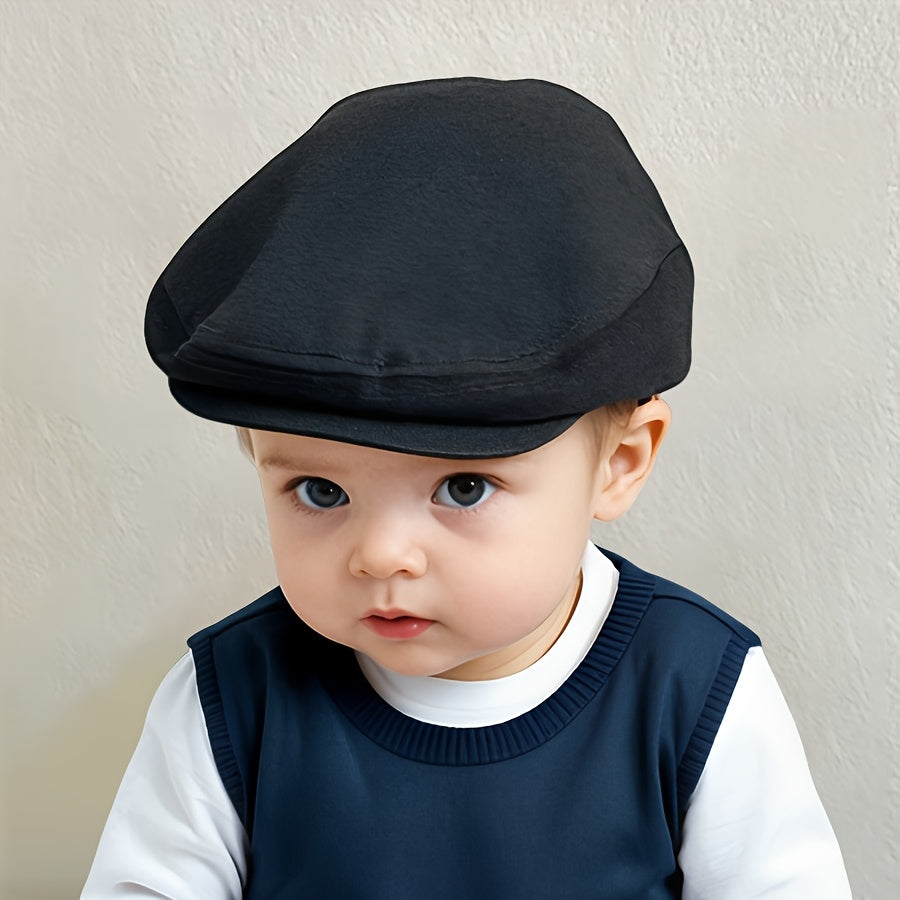 Adjustable kids' beret hat with elastic band, sun-protective, ideal for outdoor activities & travel, fits -3, hand wash only.