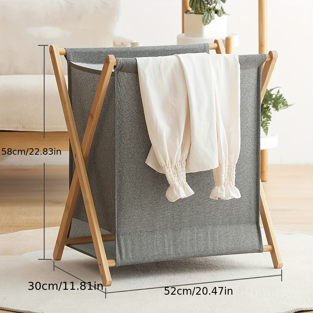 Wood Frame Cloth Hamper with Foldable Waterproof Material - Super Large Capacity Laundry Organizer Basket made of Solid Wood. Perfect for Laundry Room, Bathroom, Bedroom, Living Room, Dorm Storage and Organization. Ideal for Dirty Clothes Storage.