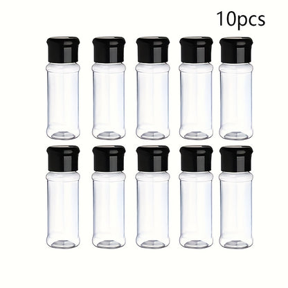 10 pieces of 100ml transparent PET plastic seasoning bottles for pepper, cumin, and chili powder.