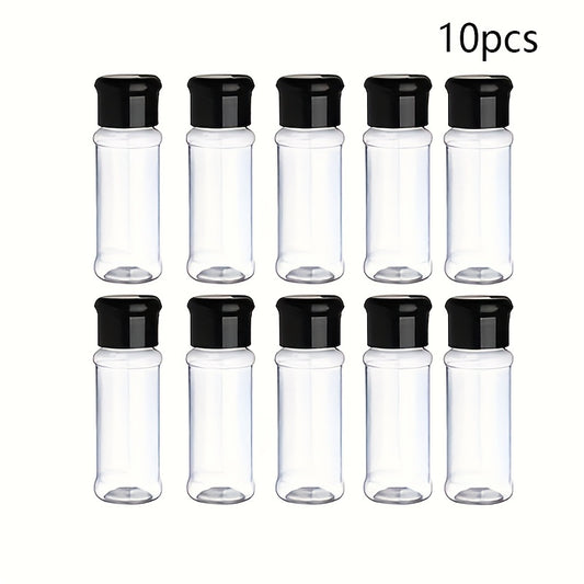 10 pieces of 100ml transparent PET plastic seasoning bottles for pepper, cumin, and chili powder.