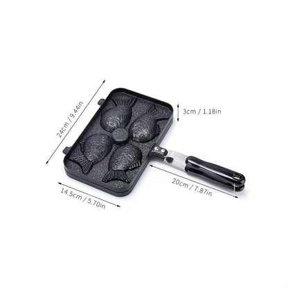 Single Taiyaki Maker with double sided non-stick fish-shaped cake pan measuring 23.98cm x 14.48cm. Can also be used as a bread maker and 4-cup pancake maker. A versatile baking tool that is a must-have in any kitchen, perfect for creating delicious