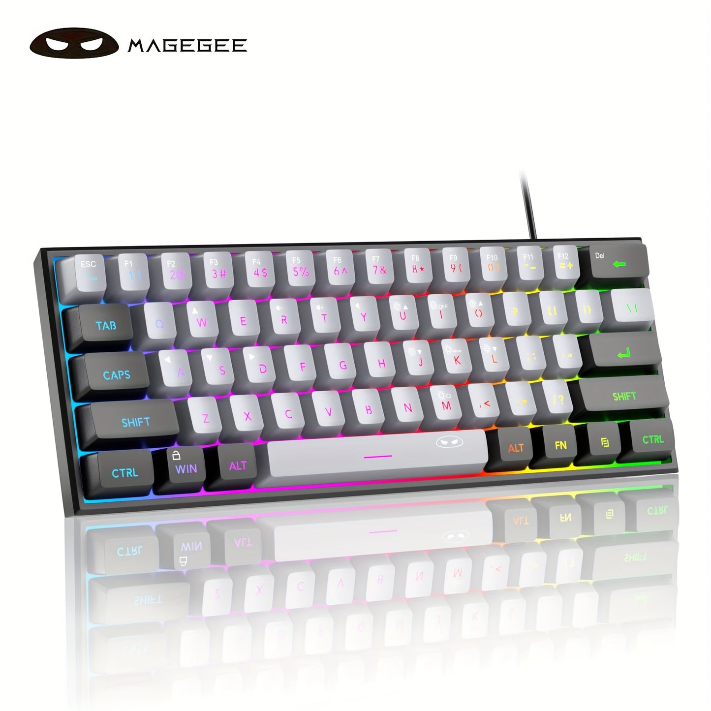 TS91 Mini 60% gaming/office keyboard with wired RGB backlit, compatible with Windows, Mac, and laptops.